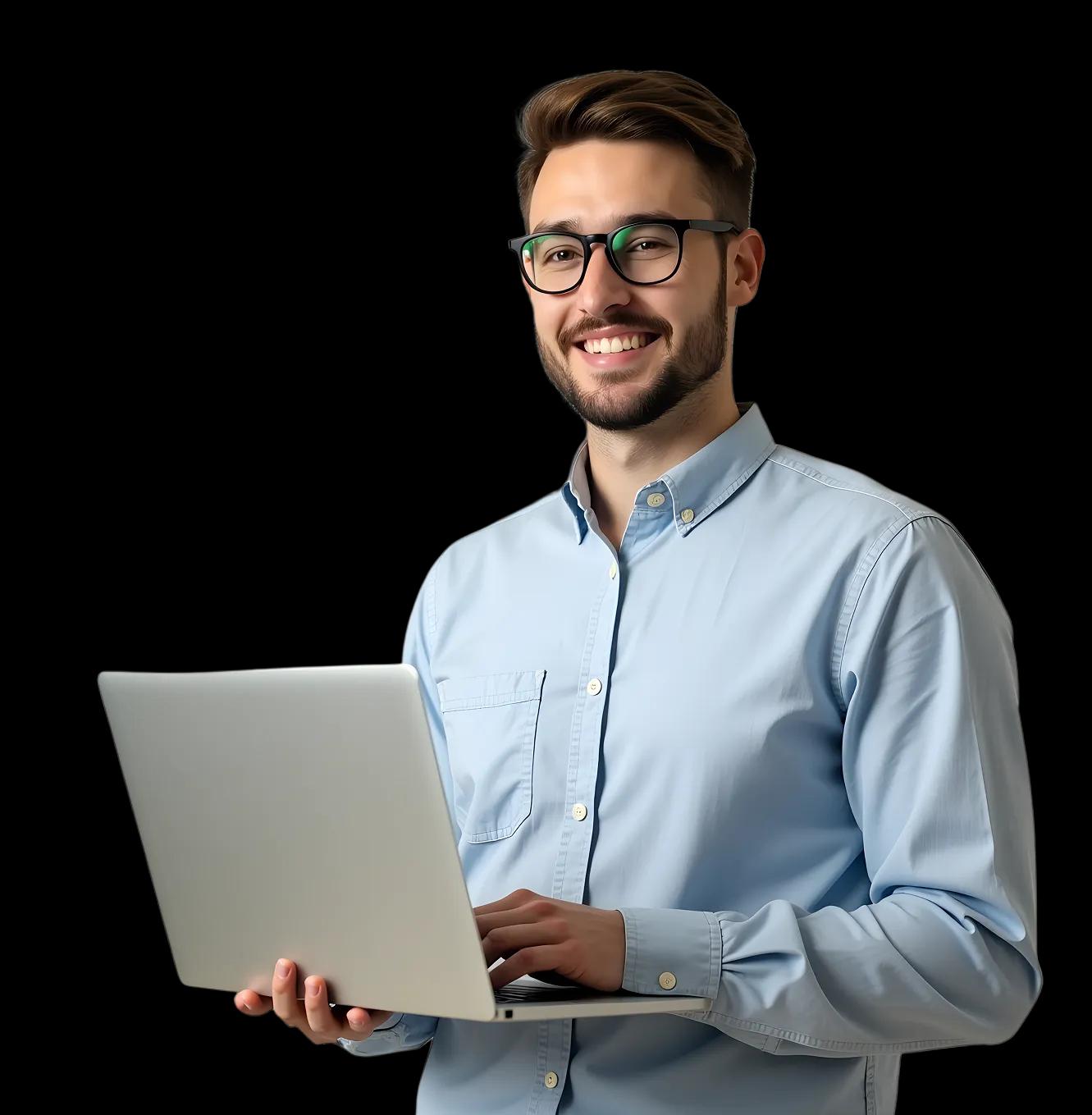 Smiling learner with backpack and study materials